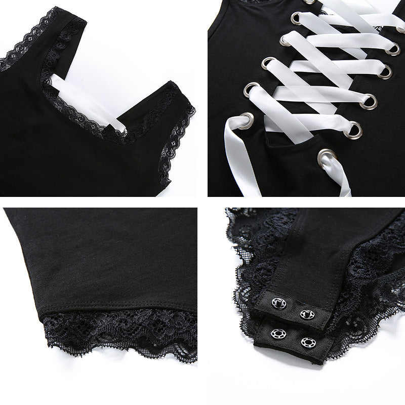 Black Backless Cross Lace Bodysuit Black Backless Cross Lace Bodysuit