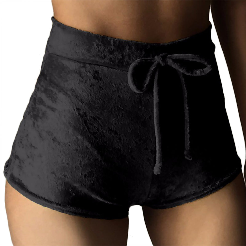 Shiny High-Waist Velvet Booty Shorts Black Shiny High-Waist Velvet Booty Shorts