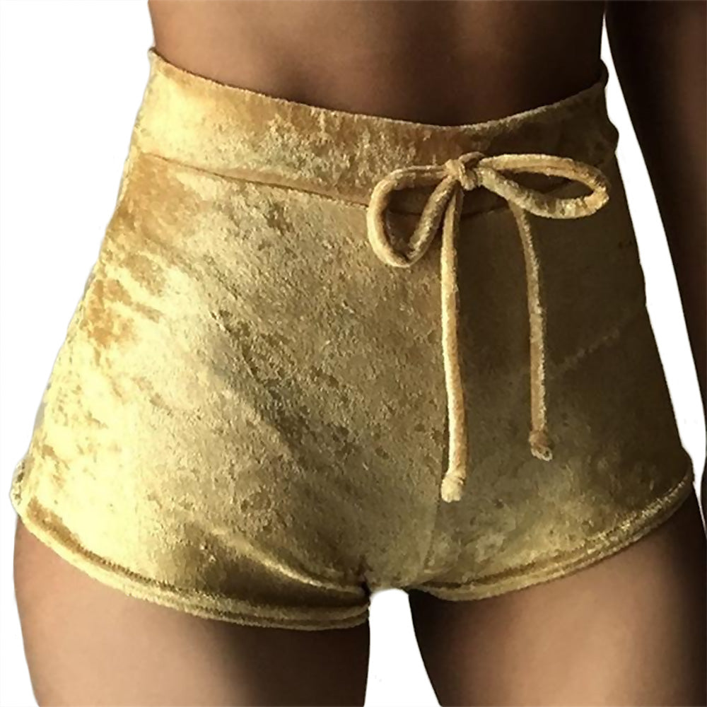 Shiny High-Waist Velvet Booty Shorts Gold Shiny High-Waist Velvet Booty Shorts
