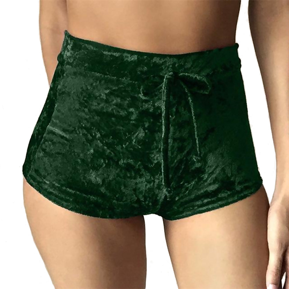 Shiny High-Waist Velvet Booty Shorts Green Shiny High-Waist Velvet Booty Shorts