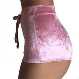 Pink Shiny High-Waist Velvet Booty Shorts - Side Pink Shiny High-Waist Velvet Booty Shorts - Side
