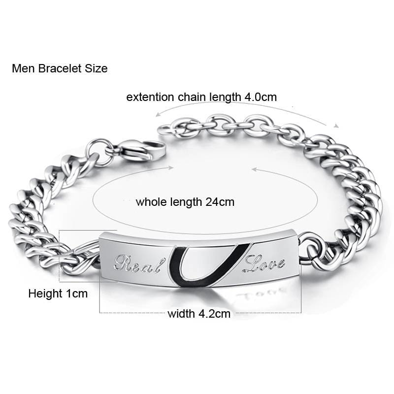 Matching Heart Piece Couple Bracelet Matching Heart Piece Couple Bracelet - Men Dimensions