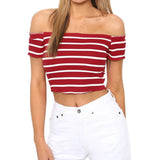 Red Striped Off Shoulder Crop Top 2 Red Striped Off Shoulder Crop Top 2