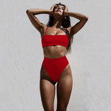 Sexy High Waist Two Piece Bikini - Crimson  - Swimwear Sexy High Waist Two Piece Bikini - Crimson  - Swimwear