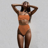 Sexy High Waist Two Piece Bikini - Dark Orange  - Swimwear Sexy High Waist Two Piece Bikini - Dark Orange  - Swimwear
