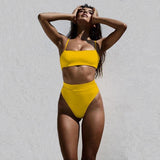 Sexy High Waist Two Piece Bikini - Gold  - Swimwear Sexy High Waist Two Piece Bikini - Gold  - Swimwear
