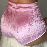 Pink Shiny High-Waist Velvet Booty Shorts - Back