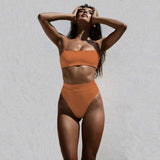 Sexy High Waist Two Piece Bikini - Dark Orange  - Swimwear
